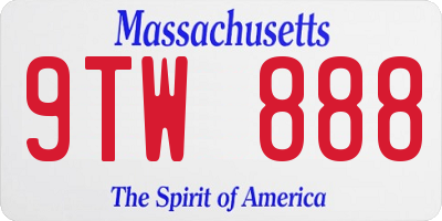 MA license plate 9TW888