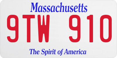 MA license plate 9TW910