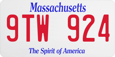 MA license plate 9TW924
