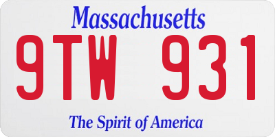 MA license plate 9TW931