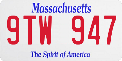 MA license plate 9TW947