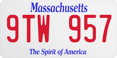 MA license plate 9TW957