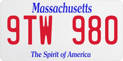 MA license plate 9TW980