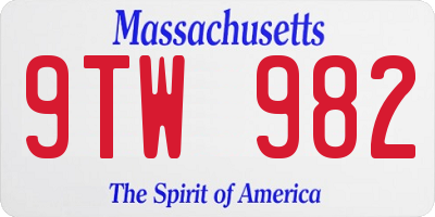 MA license plate 9TW982