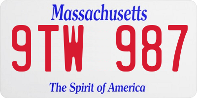 MA license plate 9TW987