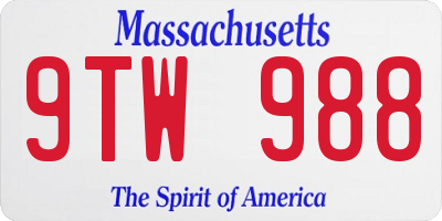 MA license plate 9TW988