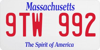 MA license plate 9TW992