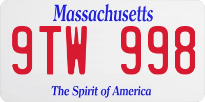 MA license plate 9TW998