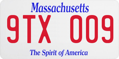 MA license plate 9TX009