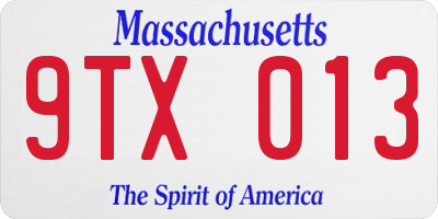 MA license plate 9TX013
