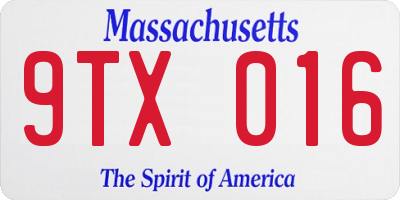 MA license plate 9TX016