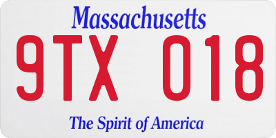 MA license plate 9TX018
