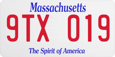 MA license plate 9TX019