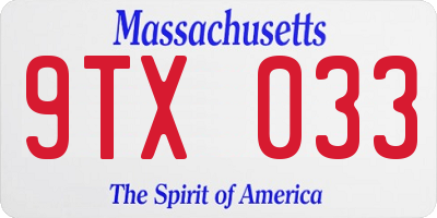 MA license plate 9TX033