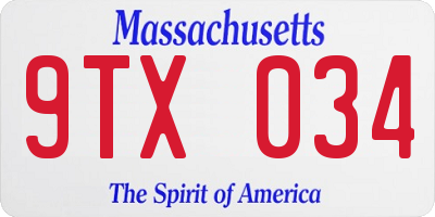 MA license plate 9TX034