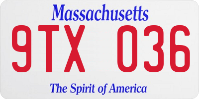 MA license plate 9TX036