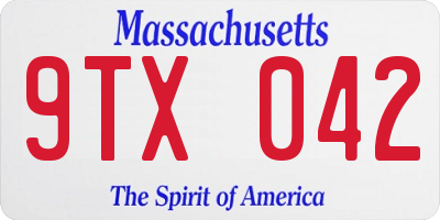 MA license plate 9TX042