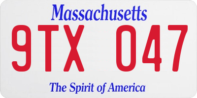 MA license plate 9TX047