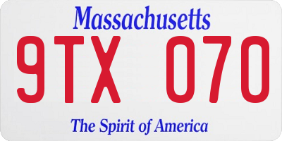 MA license plate 9TX070
