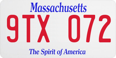 MA license plate 9TX072