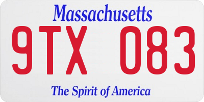 MA license plate 9TX083