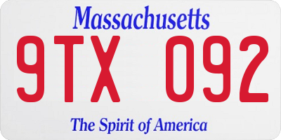 MA license plate 9TX092