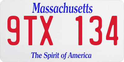 MA license plate 9TX134
