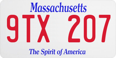 MA license plate 9TX207