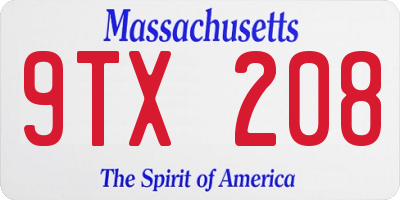 MA license plate 9TX208