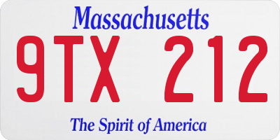 MA license plate 9TX212