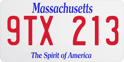 MA license plate 9TX213