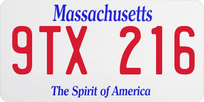 MA license plate 9TX216