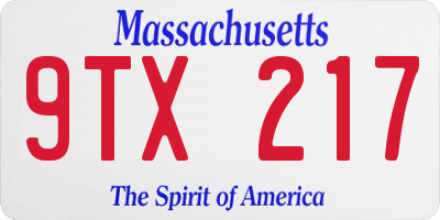 MA license plate 9TX217