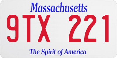 MA license plate 9TX221