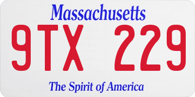MA license plate 9TX229