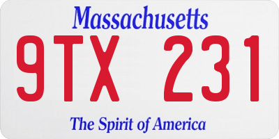 MA license plate 9TX231