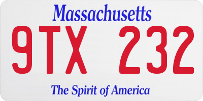 MA license plate 9TX232