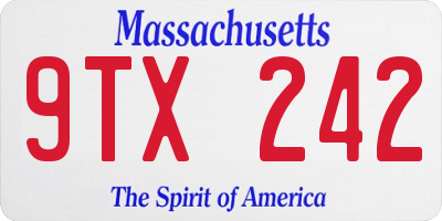 MA license plate 9TX242
