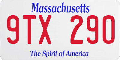 MA license plate 9TX290