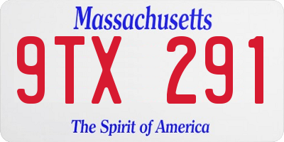 MA license plate 9TX291