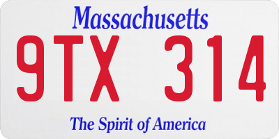 MA license plate 9TX314
