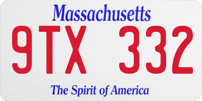 MA license plate 9TX332