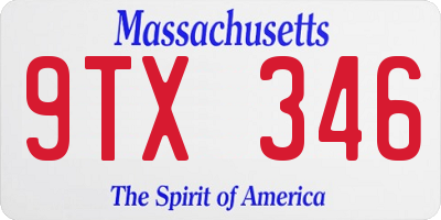 MA license plate 9TX346