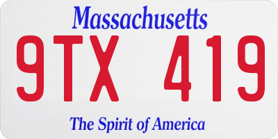 MA license plate 9TX419