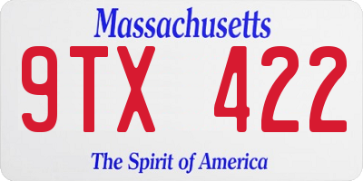 MA license plate 9TX422