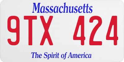 MA license plate 9TX424