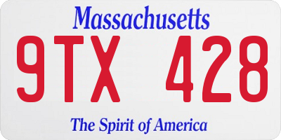 MA license plate 9TX428