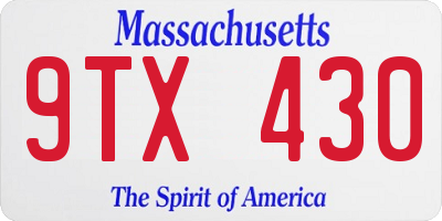 MA license plate 9TX430