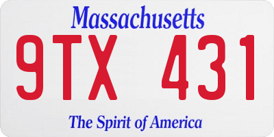 MA license plate 9TX431