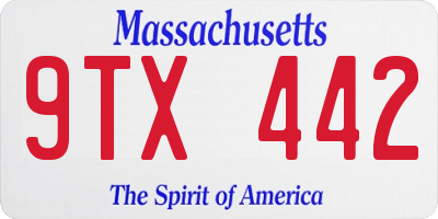 MA license plate 9TX442